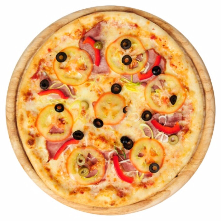 Пицца с ветчиной и овощами