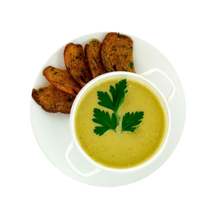 Крем-овощной суп с гренками