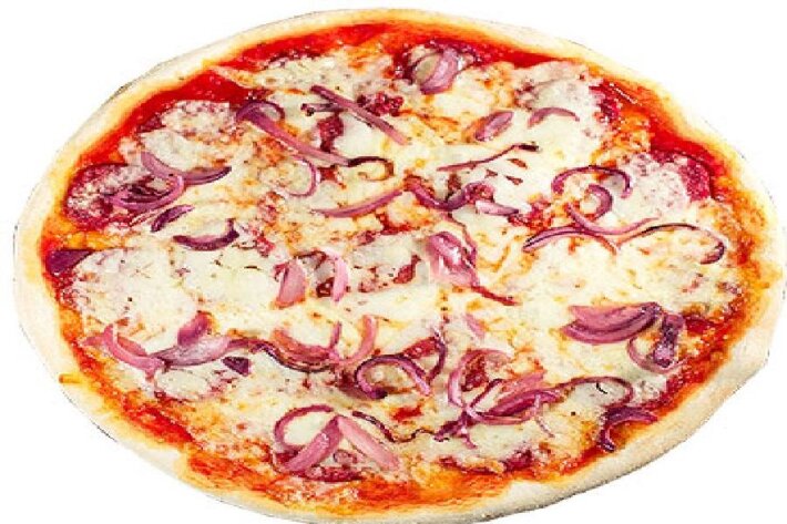 Пицца с салями и луком