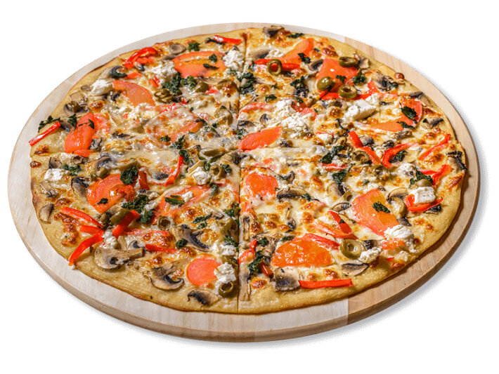 Пицца со шпинатом и сыром «Фета» на ультра тонком тесте