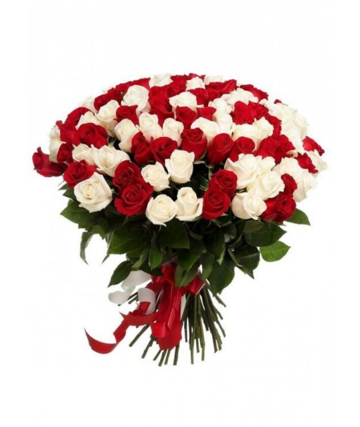 Букет из 101 бело-красных роз