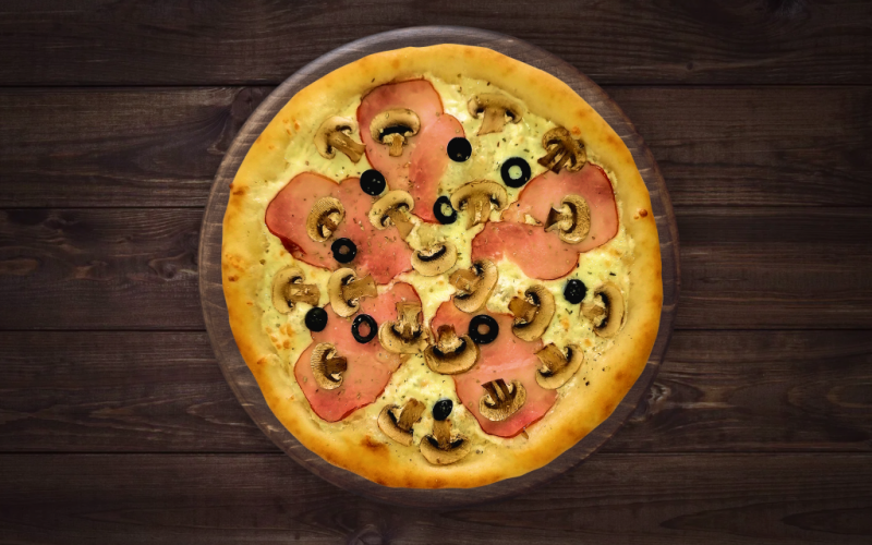 Пицца «Сливочная» с ветчиной и грибами