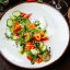 Салат с лососем, овощами и соусом Песто