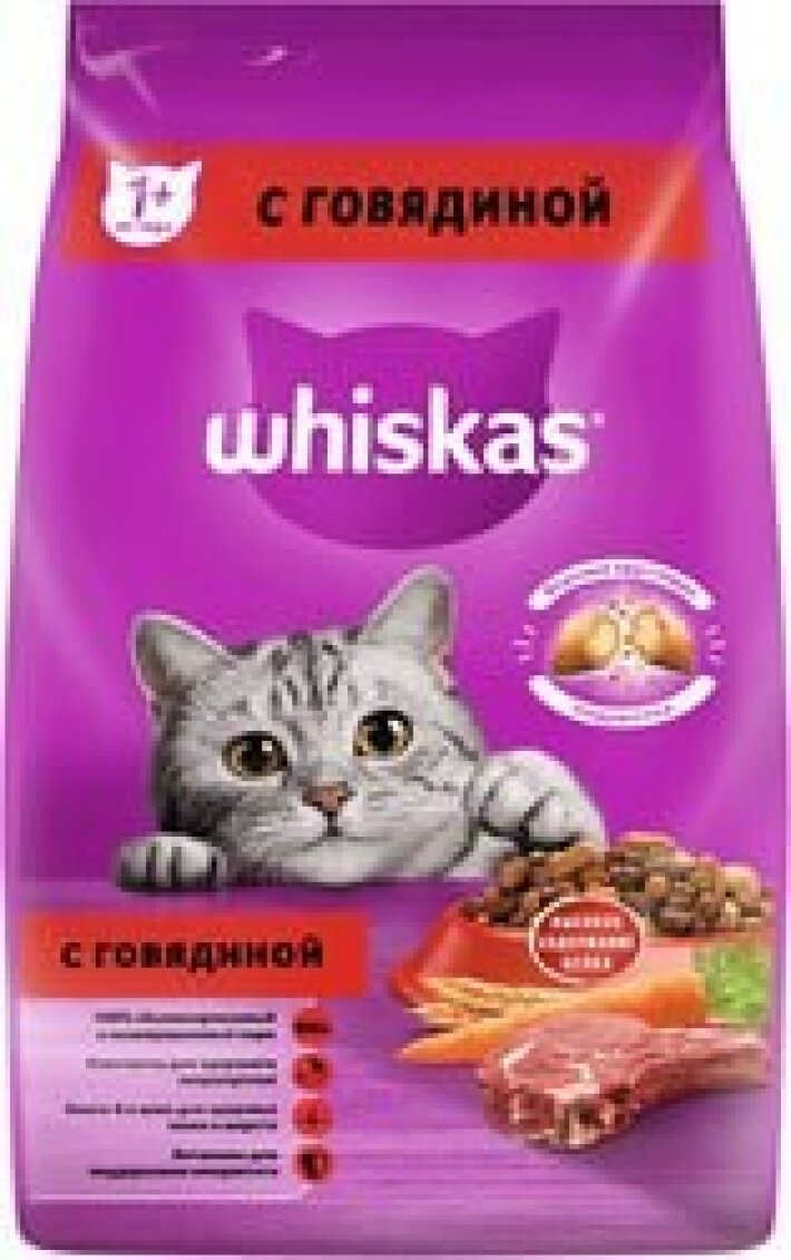 Сухой корм для кошек Whiskas Вкусные подушечки с нежным паштетом с говядиной Россия