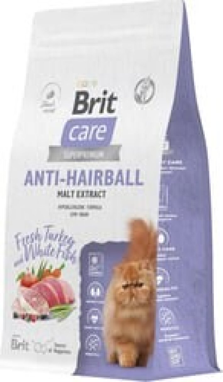 Сухой корм для кошек Brit Care Superpremium Anti-Hairball с белой рыбой и индейкой (вывод шерсти) Россия